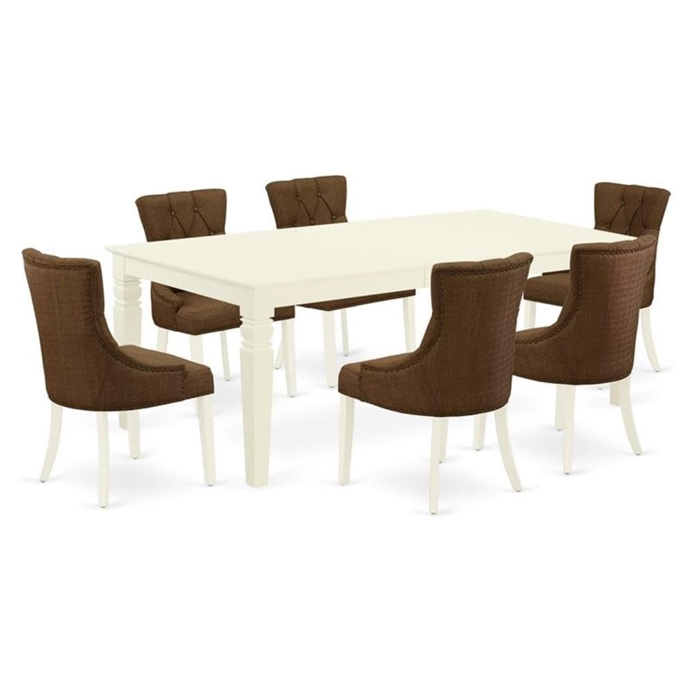 East West Furniture Lgfr7-Lwh-18 7 Piece Kitchen Table Set Consist Of A Rectangle Dining Table With Butterfly Leaf And 6 Brown Linen Linen Fabric Parson Chairs, 42X84 Inch, Linen White